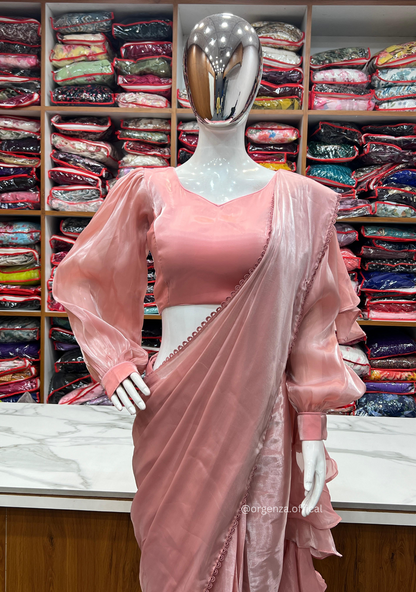 Ready To Wear Peach Colour Jimmy Choo Saree - Orgenza Store