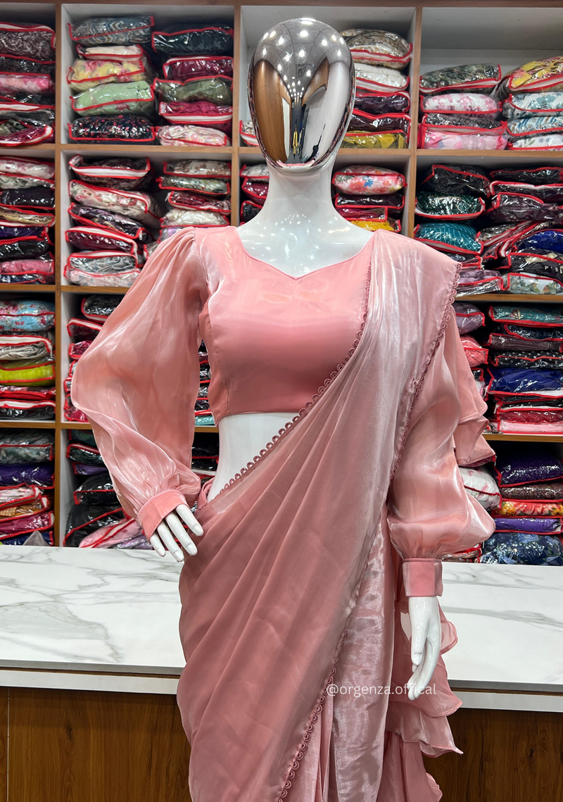 Ready To Wear Peach Colour Jimmy Choo Saree