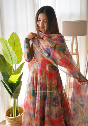 Pure Tabby Organza Silk Floral Anarkali Kurtis - Orgenza Store - digisoch