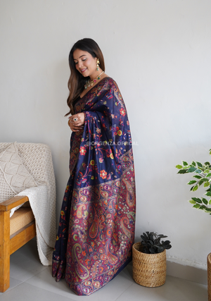 Kashmiri Kanchi Weaving Saree With Thread Work - Orgenza Store