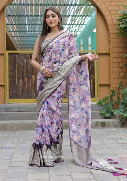 Purple Georgette Saree With Viscose Border - Orgenza Store