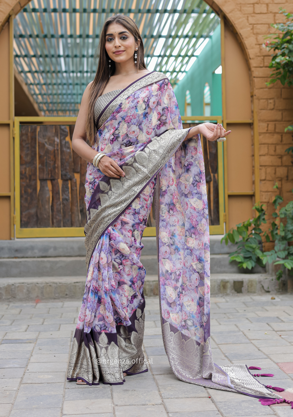 Purple Georgette Saree With Viscose Border