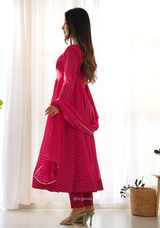 Pink Laheriya Print Anarkali Kurti