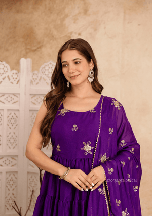 Purple Colour Star Georgette Fabric Ruffle Anarkali Kurti - Orgenza Store - digisoch