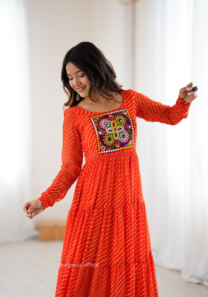 Georgette Laheriya Print Ruffle Anarkali