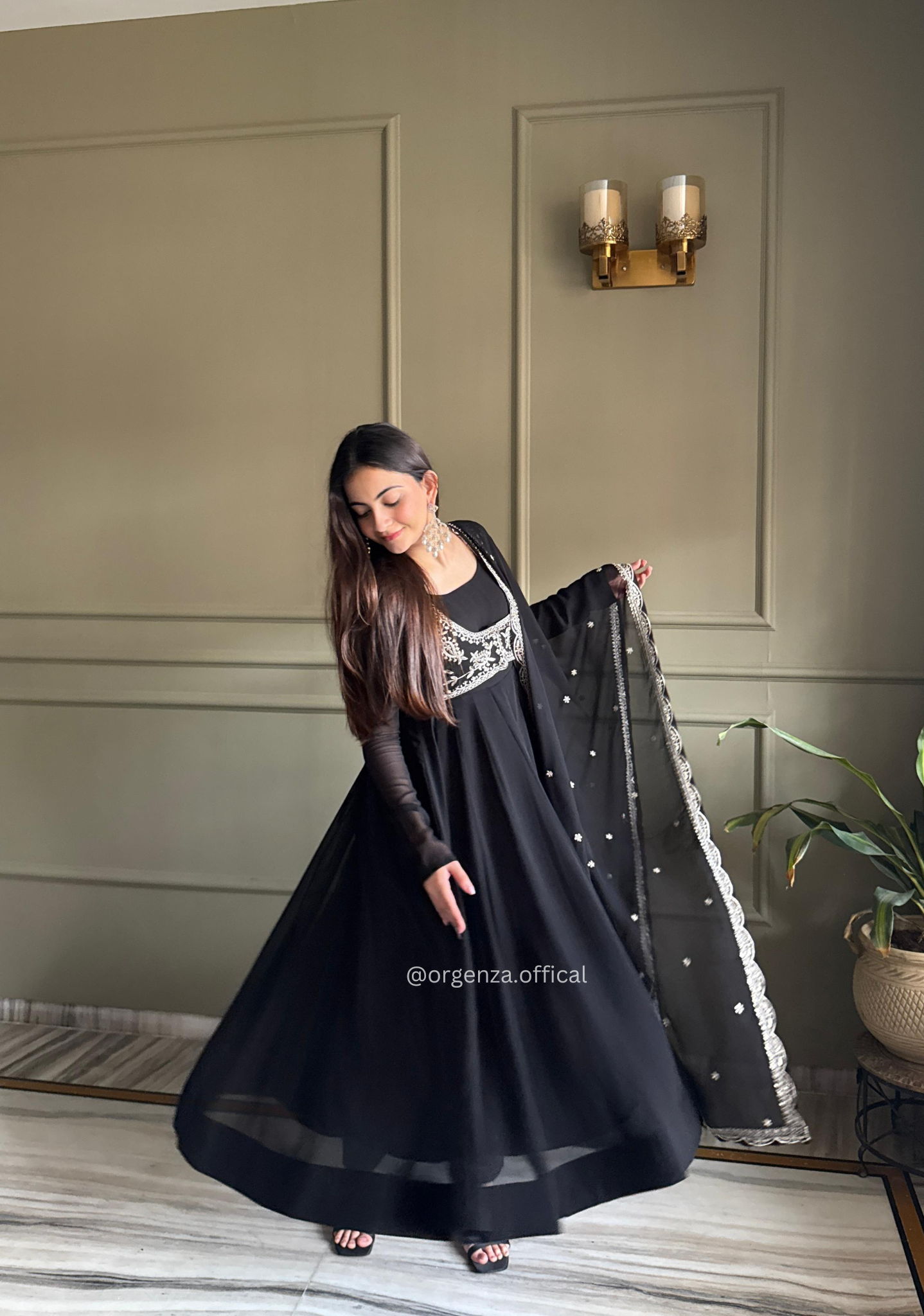 Premium Fox Georgette Fully Flared Anarkali Gown with Koti, Dupatta & Pant