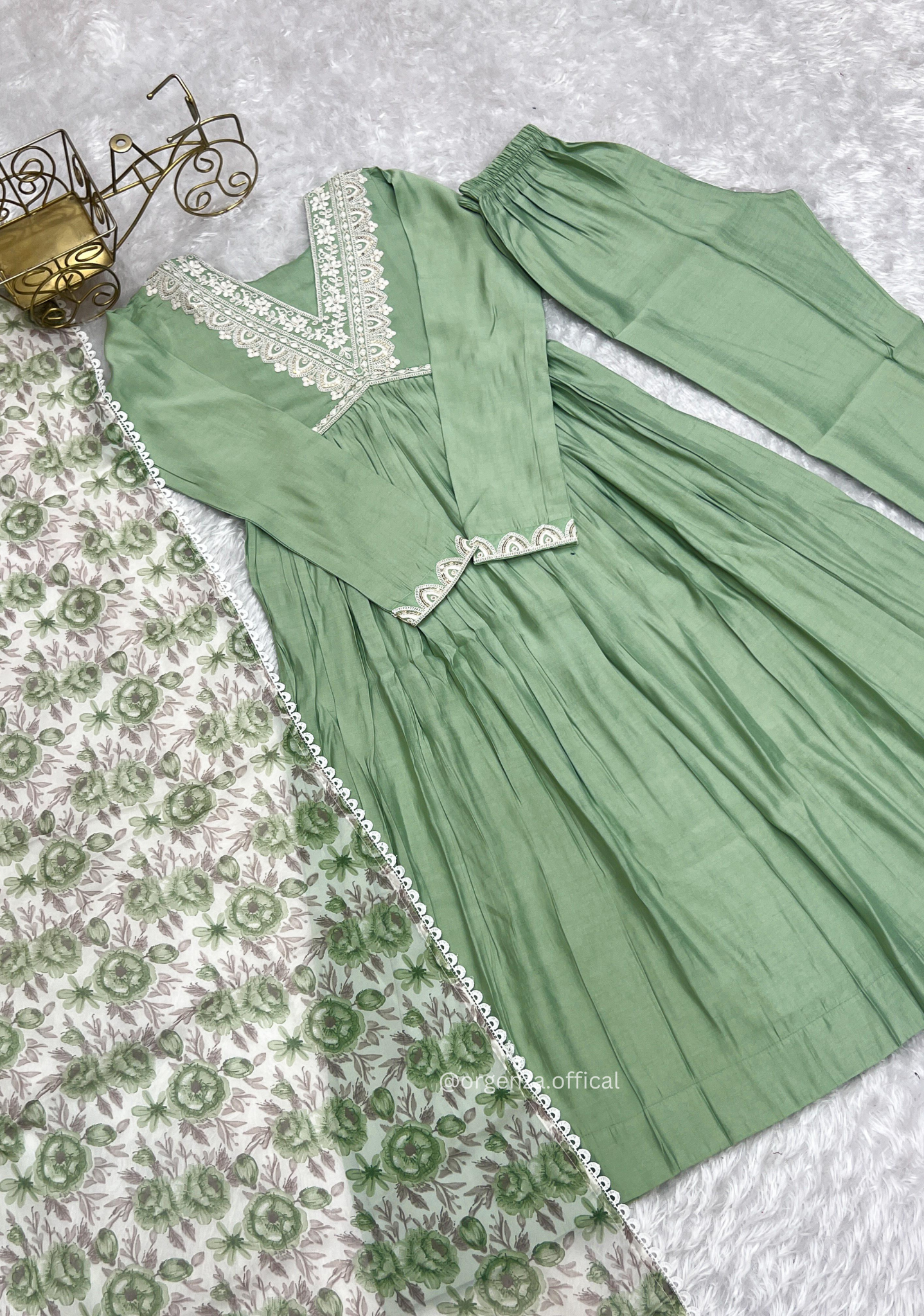 Pista Green Colour Roman Silk Kurta Set - Orgenza Store