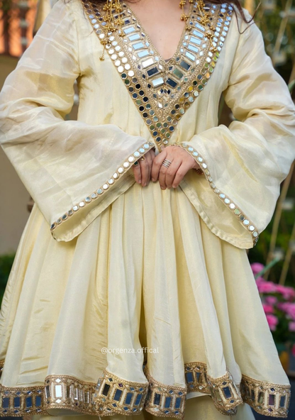 Real Mirror Work Jari Silk Sharara Suit Ready to Wear Premium Set