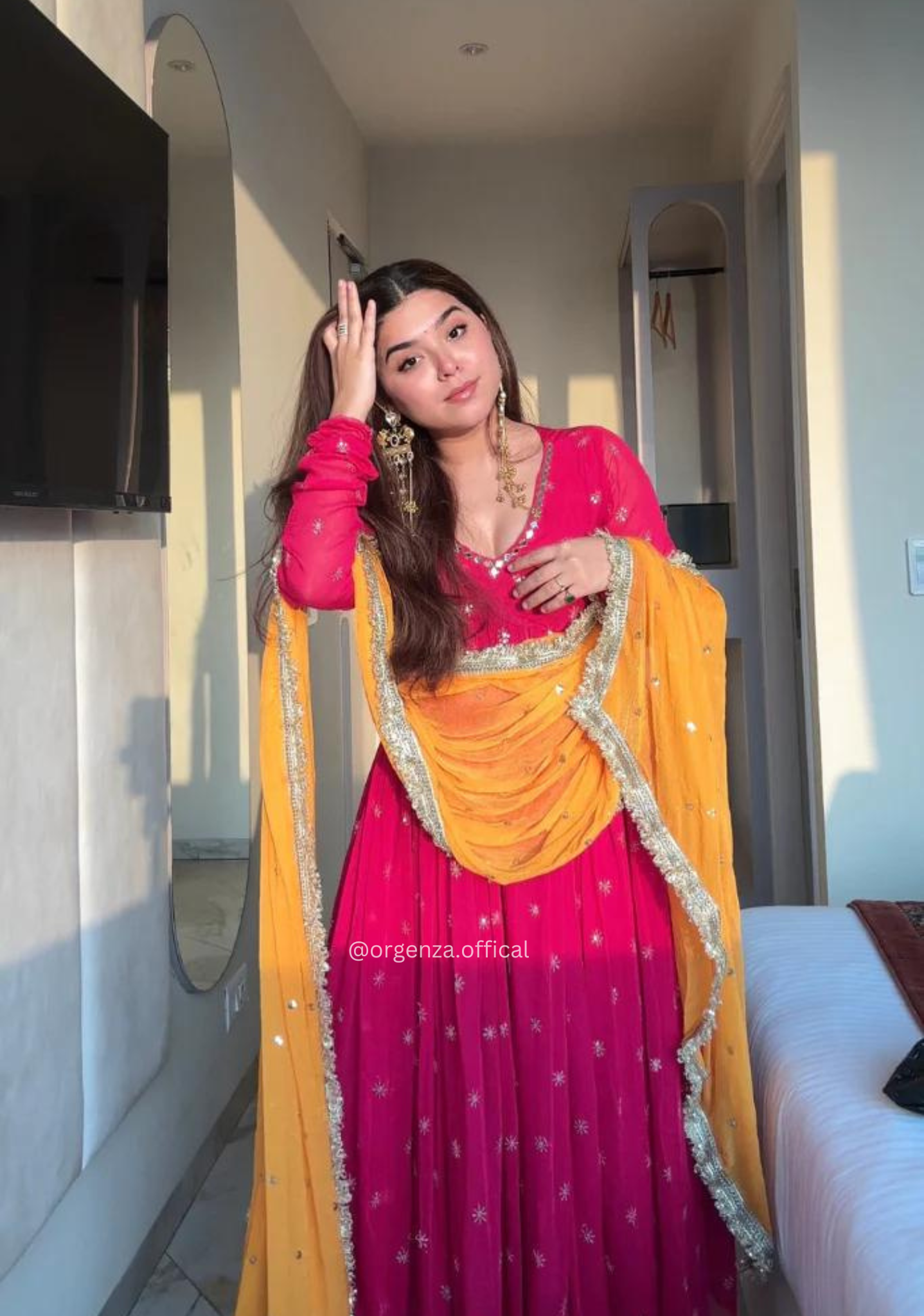 Designer Georgette Embroidered Gown with Pant & Dupatta Set