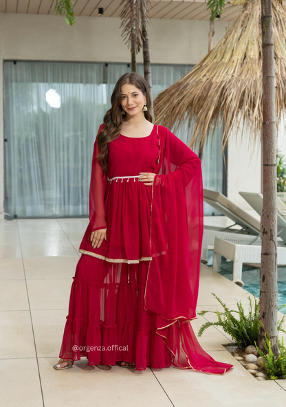 Red Colour Kediya Sharara Fully Stitched Kurti