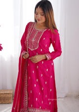 Chinon Silk Fabric Straight Fit Kurta With Dupatta Set