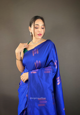 Blue Colour Silk Saree With Zari Weaving