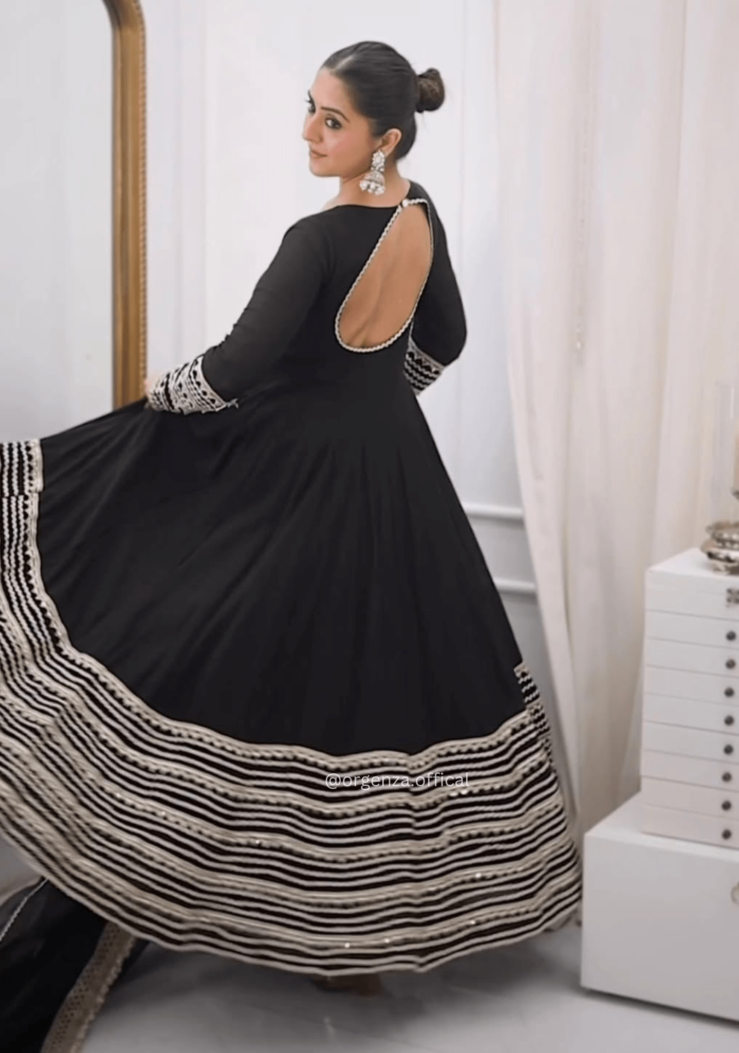 Black Embroidered Anarkali Suit Set with Sequins & Thread Work - Orgenza Store - digisoch