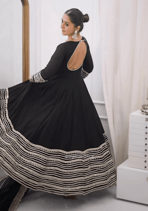 Black Embroidered Anarkali Suit Set with Sequins & Thread Work - Orgenza Store - digisoch