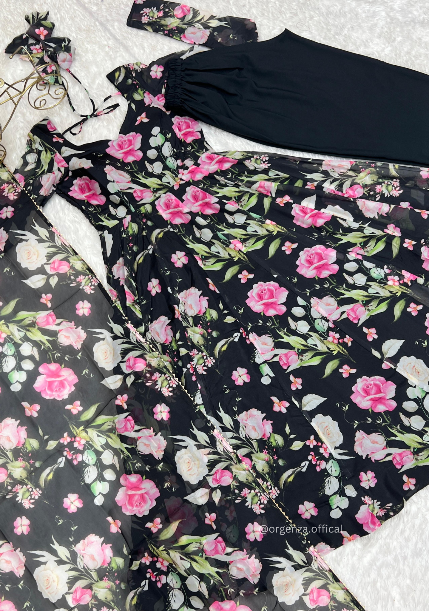 Pure Organza Black Colour Silk Print Kurti - Orgenza Store