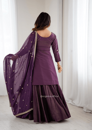 Roman Shimmer Chanderi Silk Kurta Lehenga Set with Embroidered Dupatta - Orgenza Store - digisoch