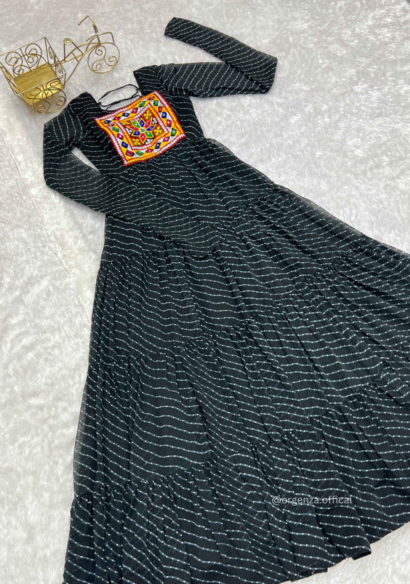 Georgette Laheriya Print Ruffle Anarkali - Orgenza Store