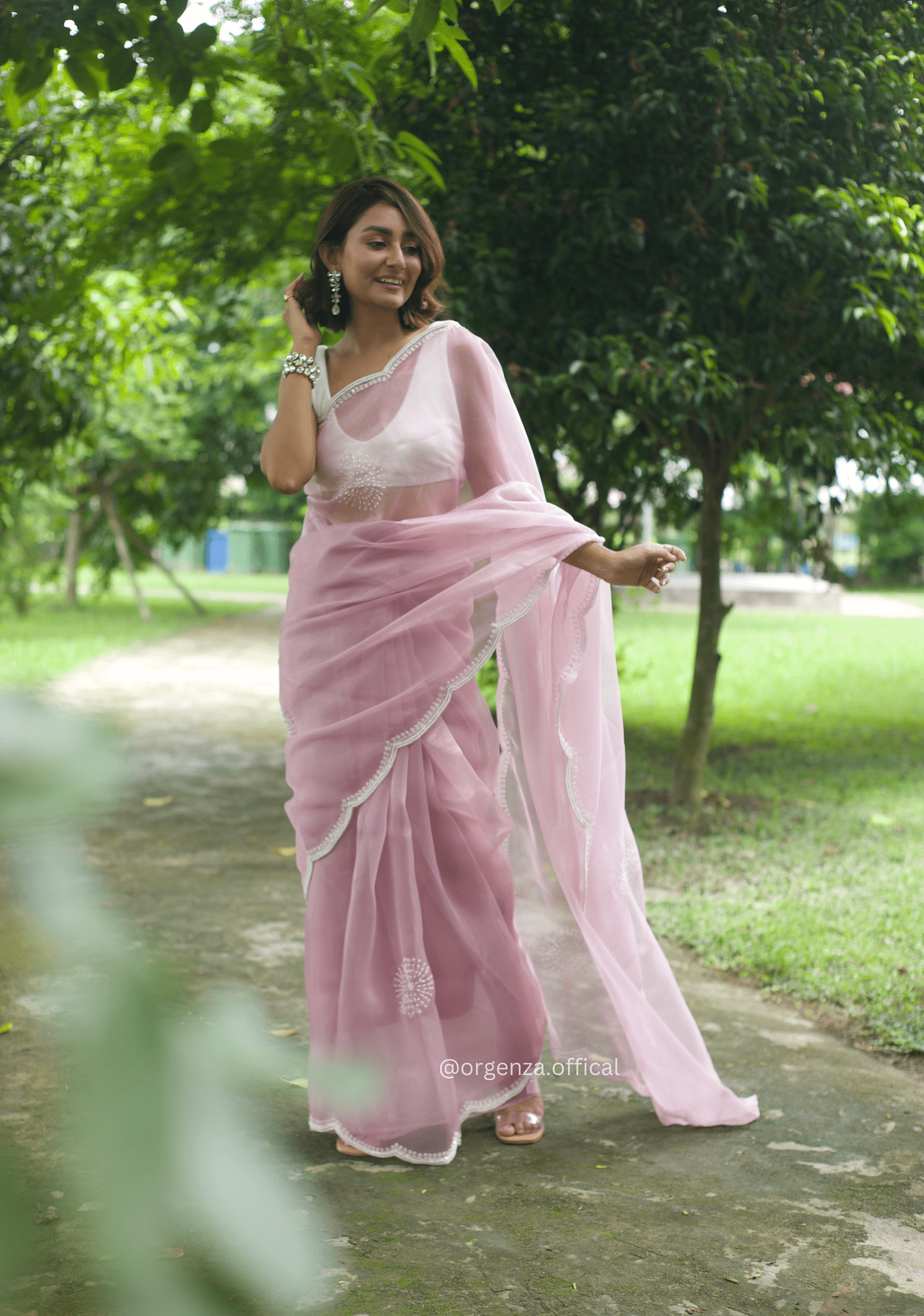 Baby Pink Colour Organza Saree With Hand Work - Orgenza Store - digisoch