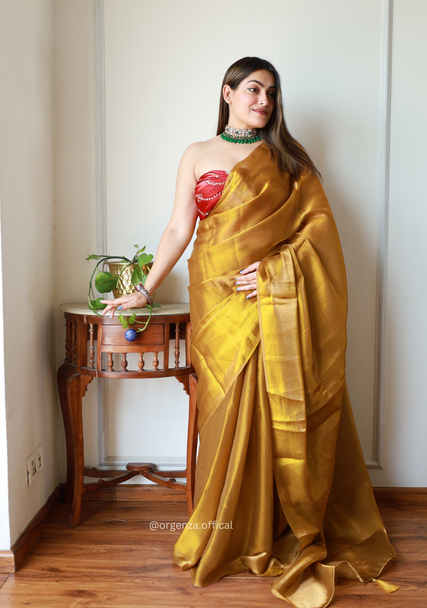 Plain Golden Colour Jimmy Choo Saree