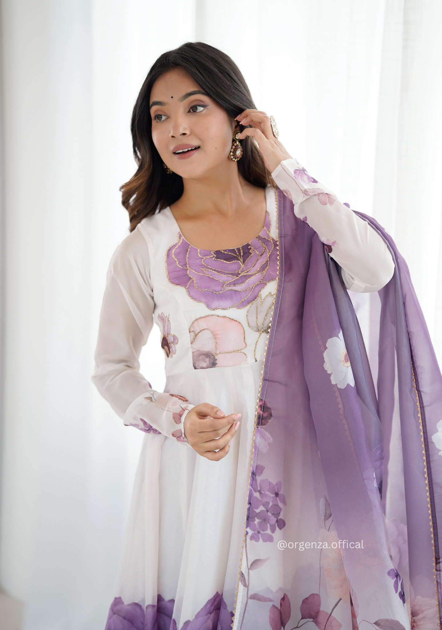 Violet Colour Organza Anarkali Kurti Set