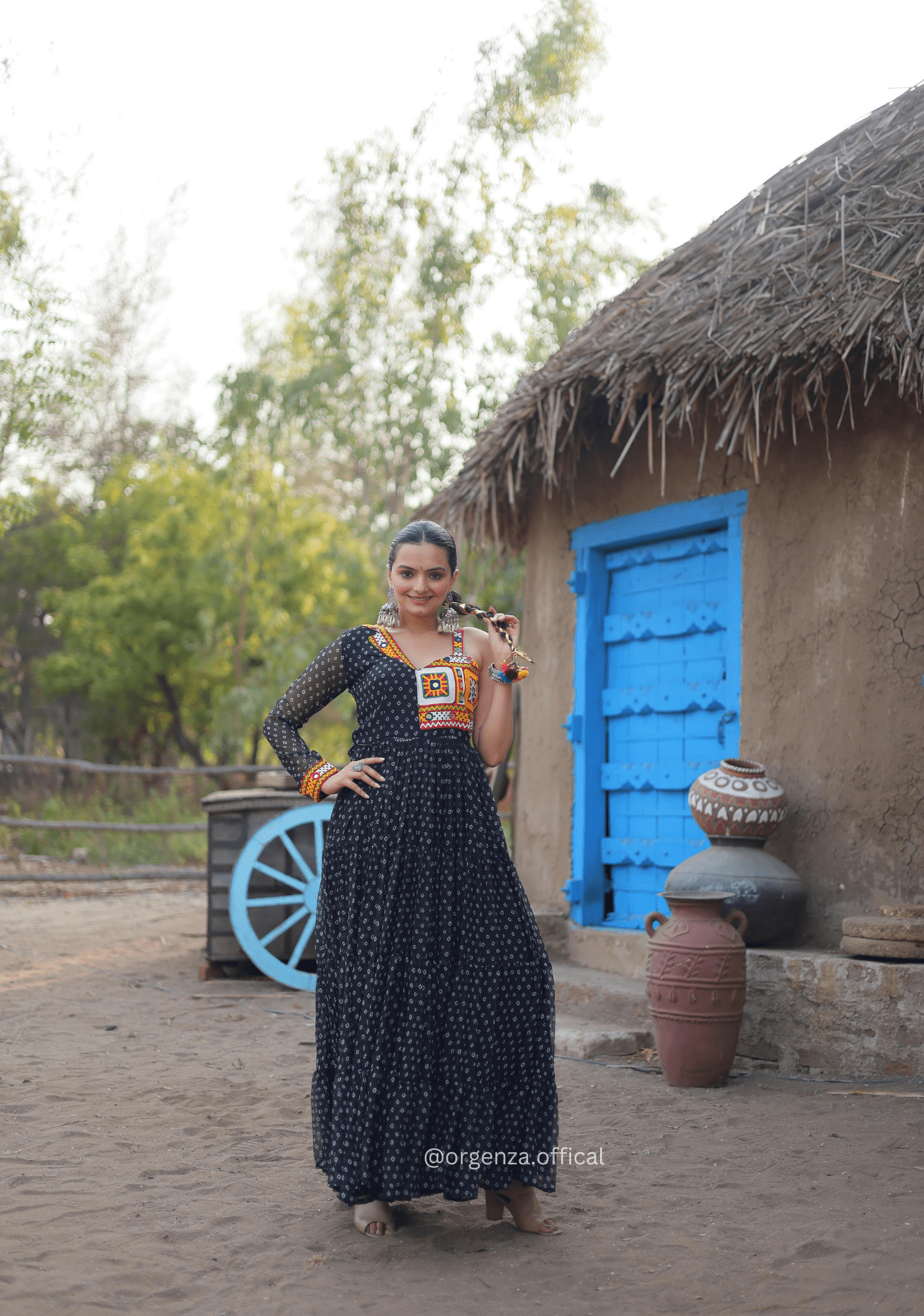 Black Colour Bandhani Print Gown - Orgenza Store - digisoch