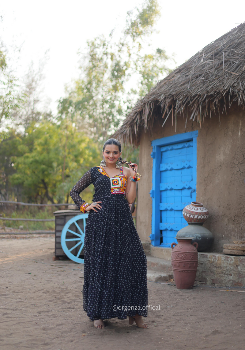 Black Colour Bandhani Print Gown