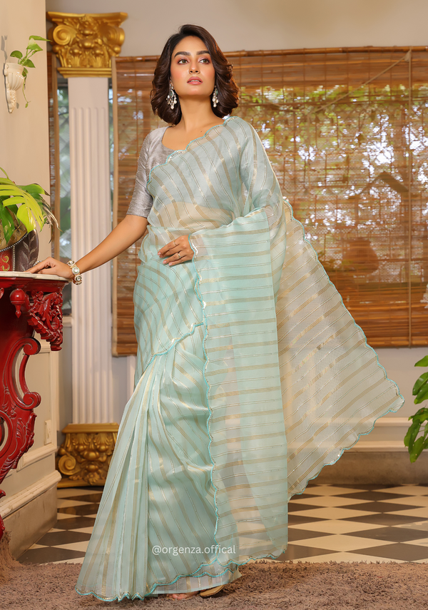 Sky Blue Organza Saree With Weaved Work