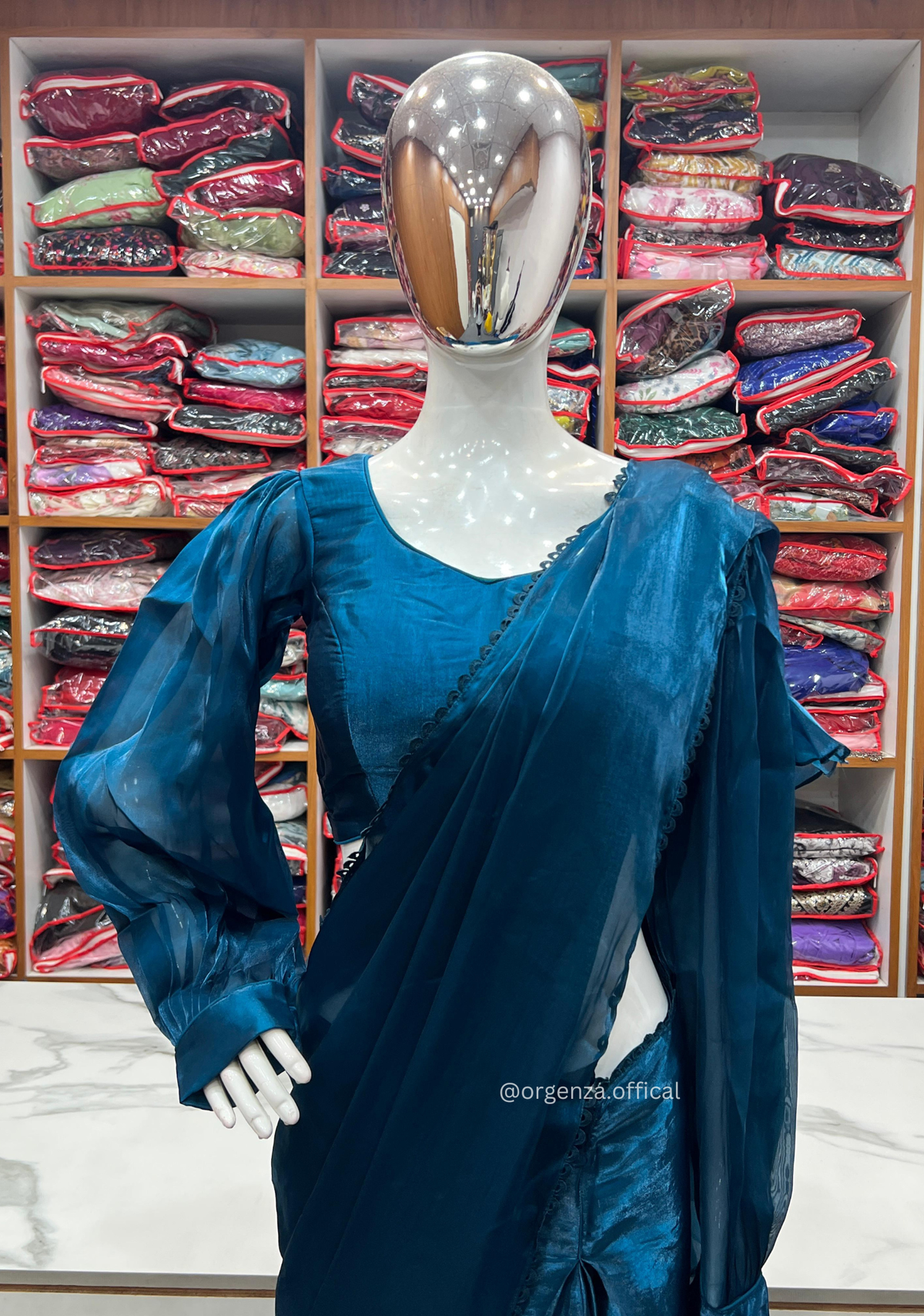 Ready To Wear Teal Blue Colour Jimmy Choo Saree - Orgenza Store - digisoch