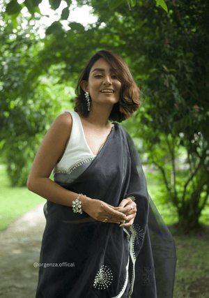 Black Colour Organza Saree With Hand Work - Orgenza Store - digisoch
