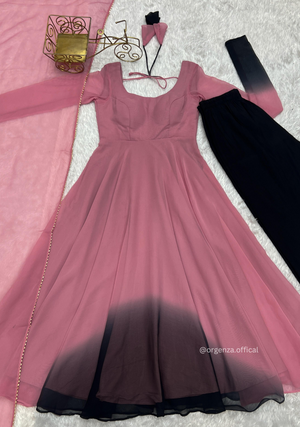 Georgette Plain Anarkali With Dupatta And Pant - Orgenza Store