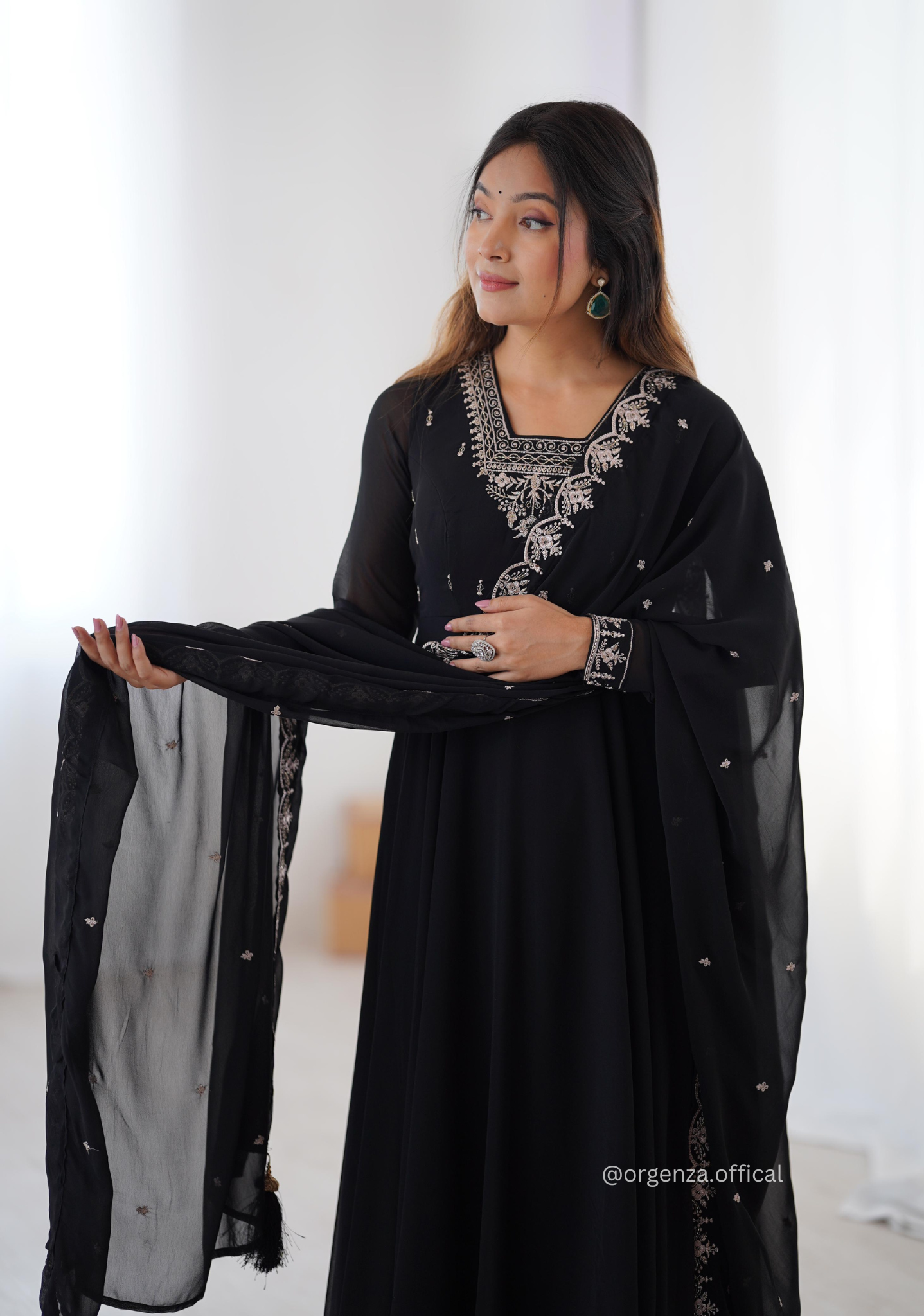 Black Colour Georgette Anarkali With Dupatta And Pant - Orgenza Store