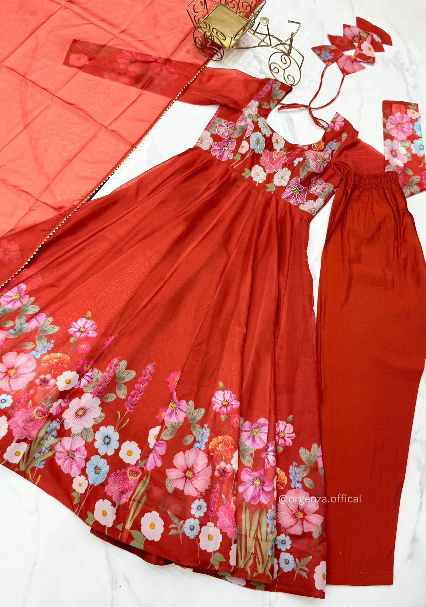 Floral Organza Anarkali With Dupatta And Pant - Orgenza Store