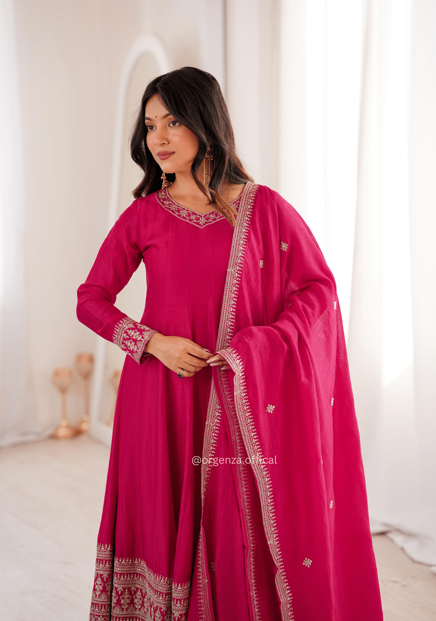 Pure Blooming Vichitra Silk Anarkali Gown Set with Dupatta & Pant - Orgenza Store - digisoch