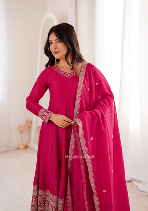 Pure Blooming Vichitra Silk Anarkali Gown Set with Dupatta & Pant - Orgenza Store - digisoch