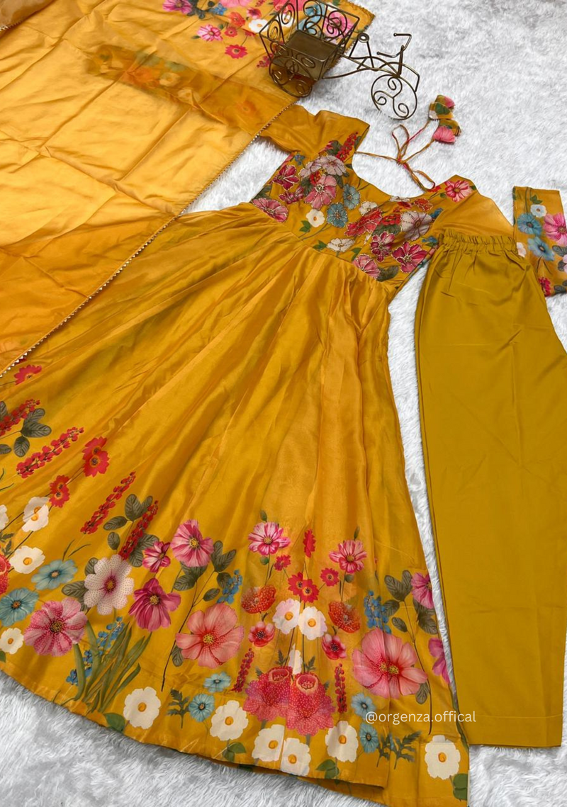 Floral Organza Anarkali With Dupatta And Pant