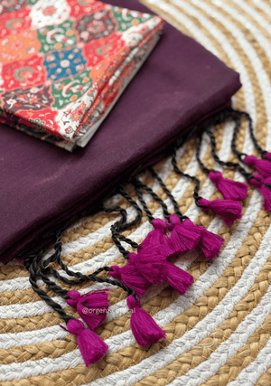 Wine Colour Cotton Saree With Chex Print Blouse - Orgenza Store - digisoch