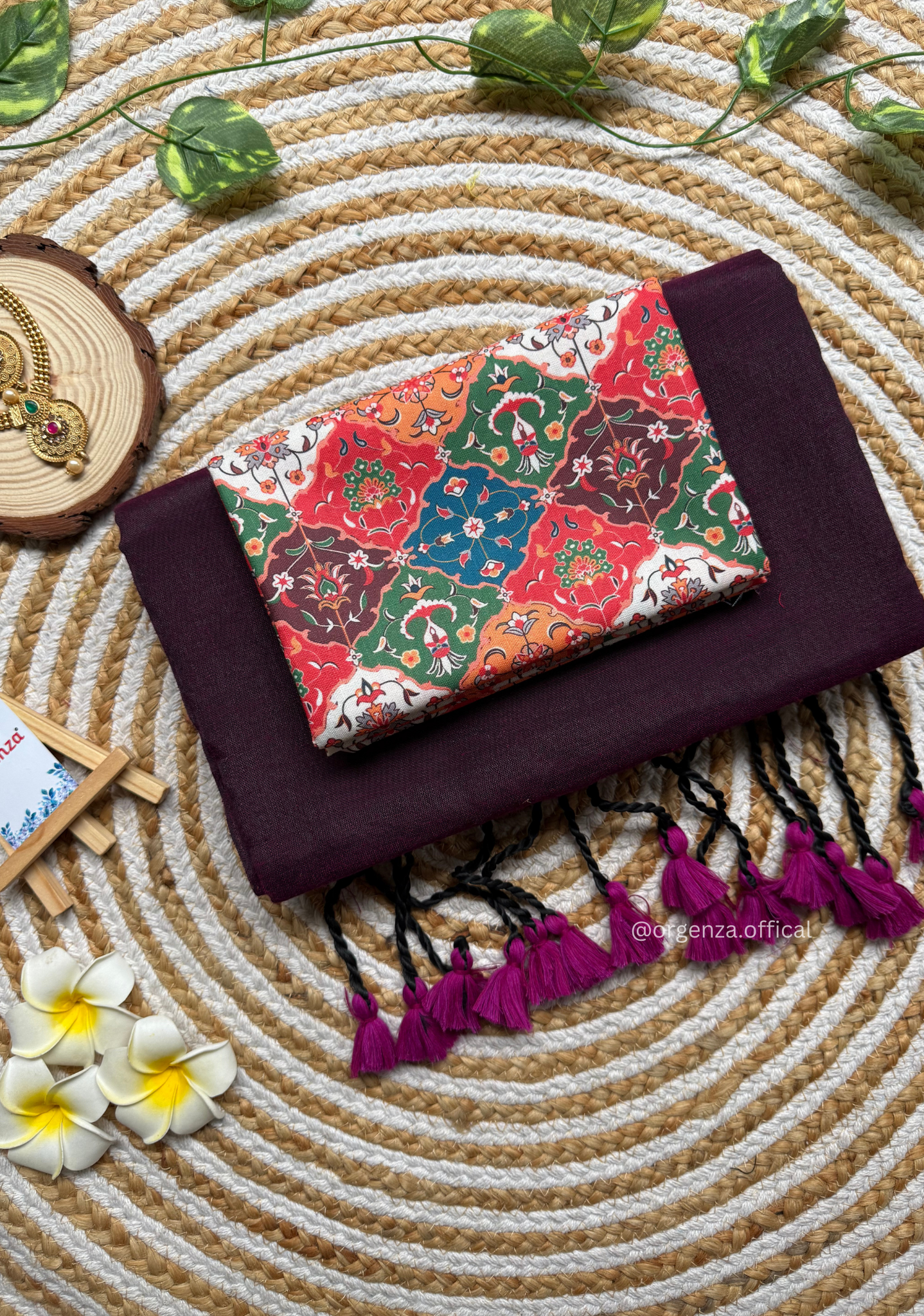 Wine Colour Cotton Saree With Chex Print Blouse