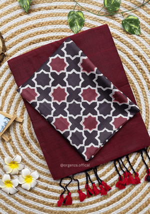 Maroon Colour Cotton Saree With Block Print Blouse - Orgenza Store - digisoch