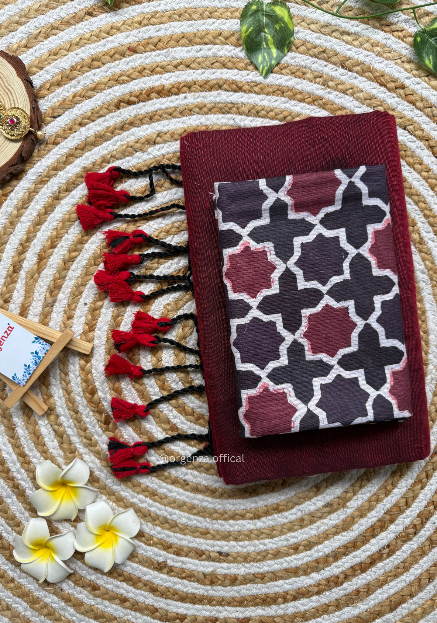 Maroon Colour Cotton Saree With Block Print Blouse