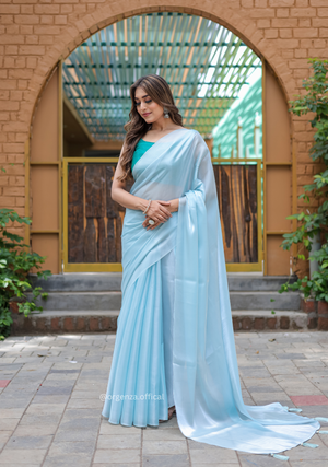 Plain Sky Colour Jimmy Choo Saree - Orgenza Store
