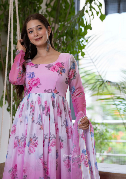 Multi Colour Floral Organza With Dupatta Set