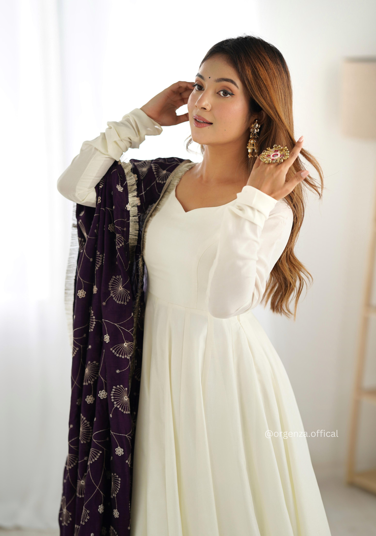 Off White Colour Vichitra Silk Anarkali Kurti - Orgenza Store