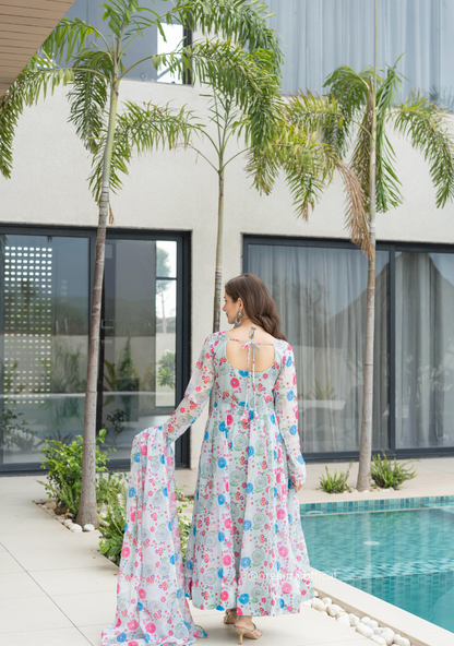 Multi Colour Pure Organza Silk Floral Anarkali Kurtis