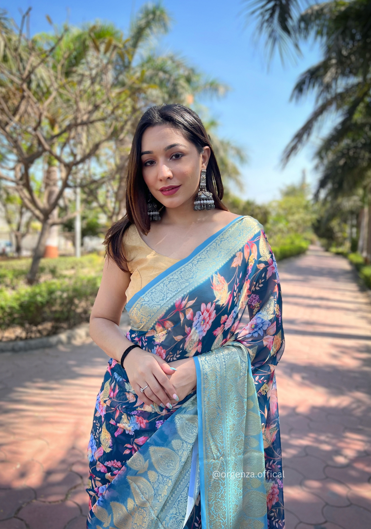 Sky Blue Georgette Saree With Viscose Border