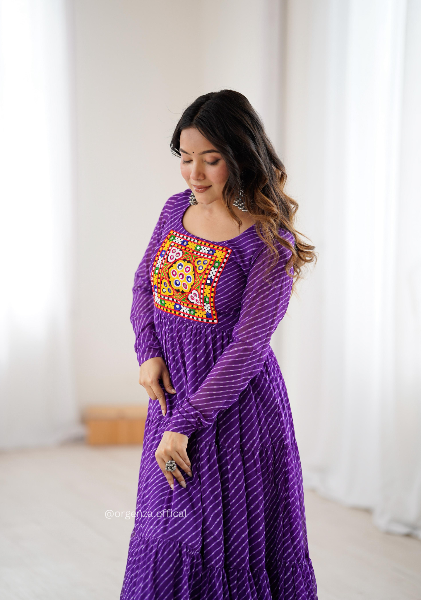 Georgette Laheriya Print Ruffle Anarkali