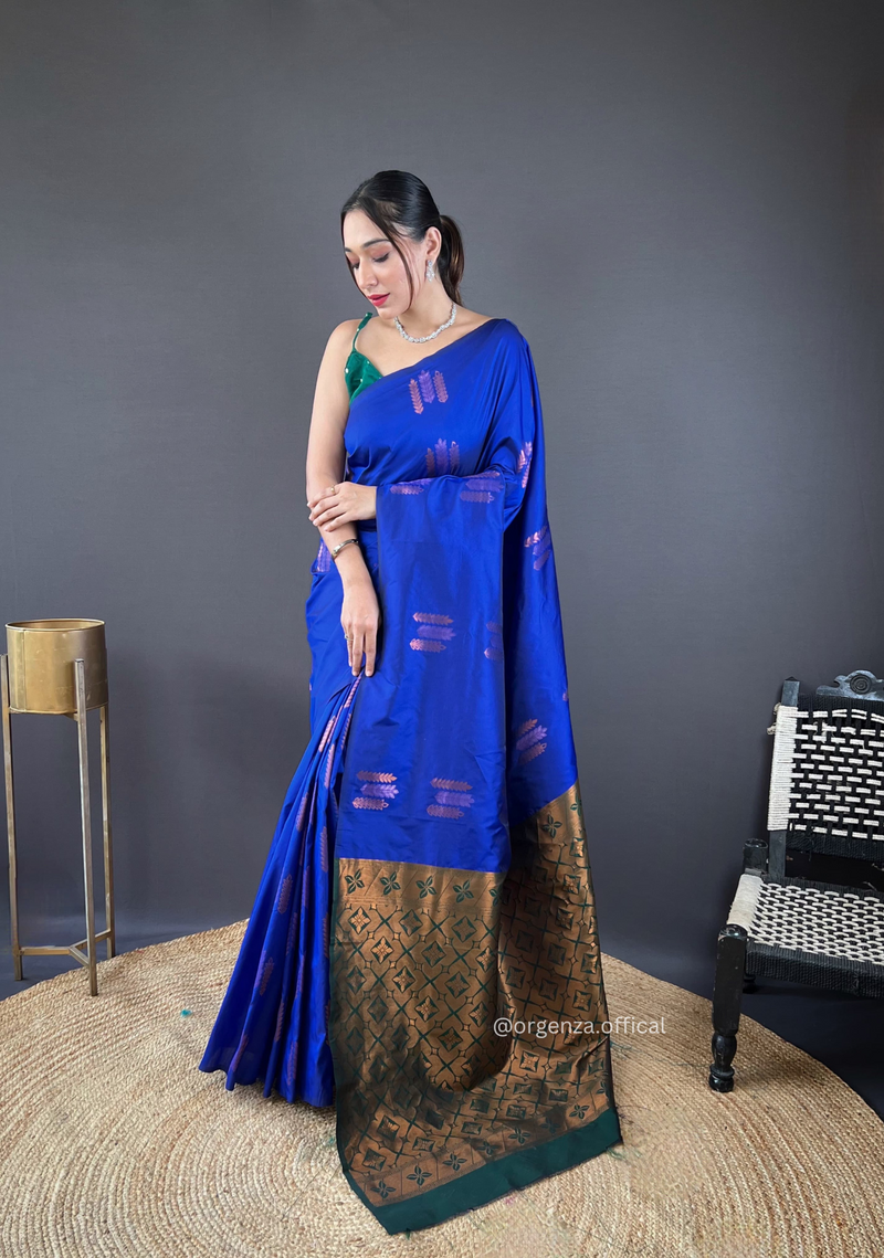 Blue Colour Silk Saree With Zari Weaving