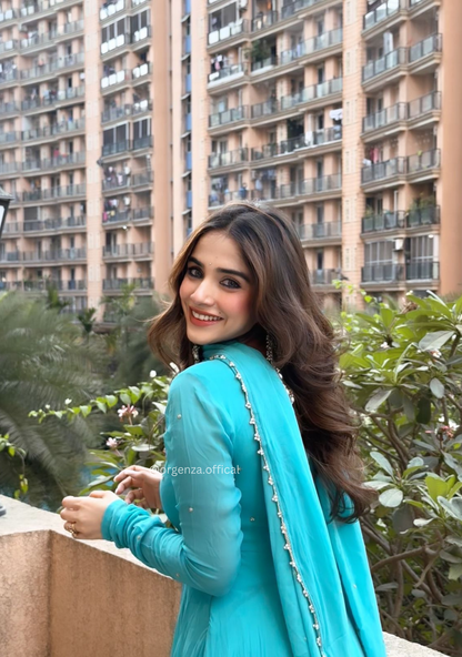 Sky Blue Colour Gown Suit