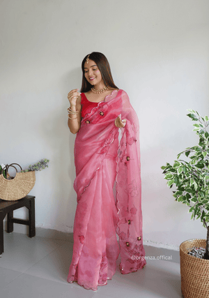 Pink Colour Organza Saree With Handwork - Orgenza Store - digisoch