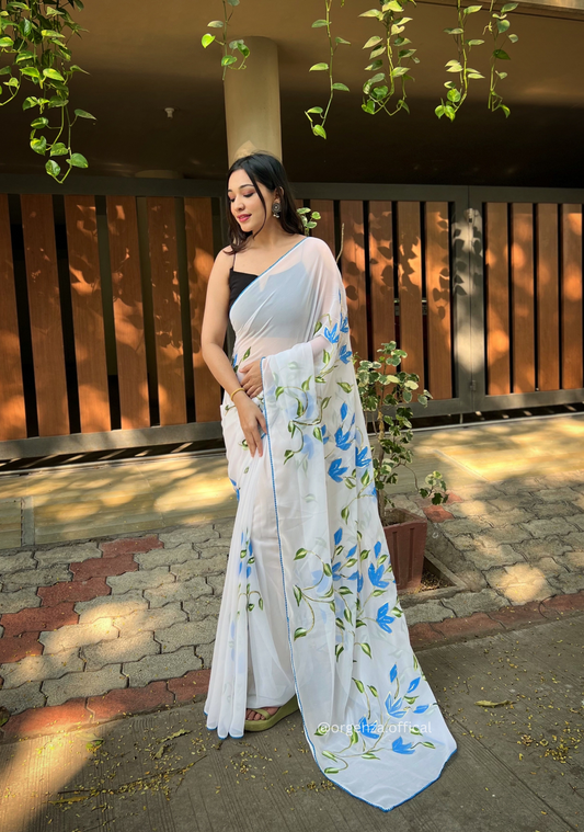 Georgette Silk Saree With Handprint