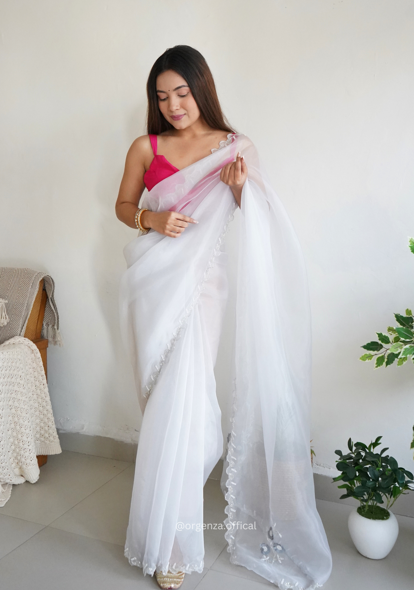 Light white Organza With Jardoshi And Khatli Work - Orgenza Store